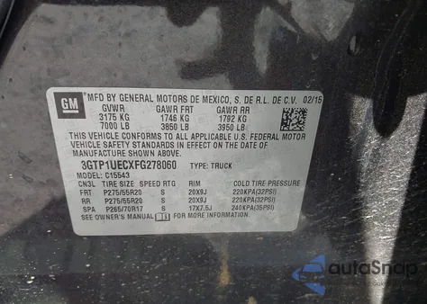 2015 GMC Sierra 1500 Sle из США, поврежденный, VIN 3GTP1UECXFG278060